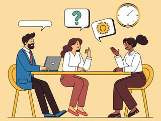 Modern flat design illustration of recruitment meeting with hiring manager examining applicant