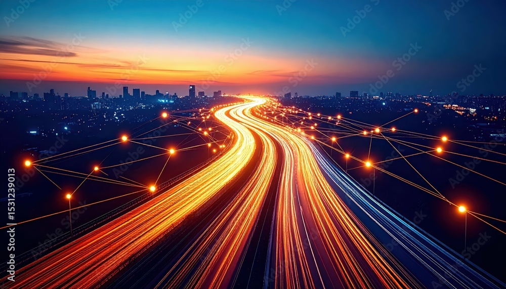 Poster glowing nodes and lines representing interconnected ideas pathway