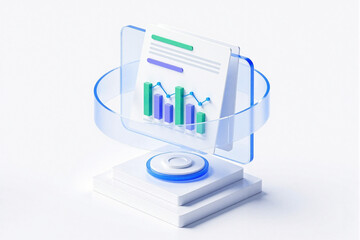 Modern 3D Data Dashboard Icon: Rising Trend Graph for Business Reports