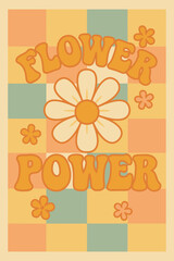 Retro Groovy “Flower Power” Daisy Check Vector Tee & Poster Design
