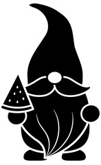 Cute summer gnome holding watermelon black silhouette vector pattern isolated.
Transparent background. SVG file.