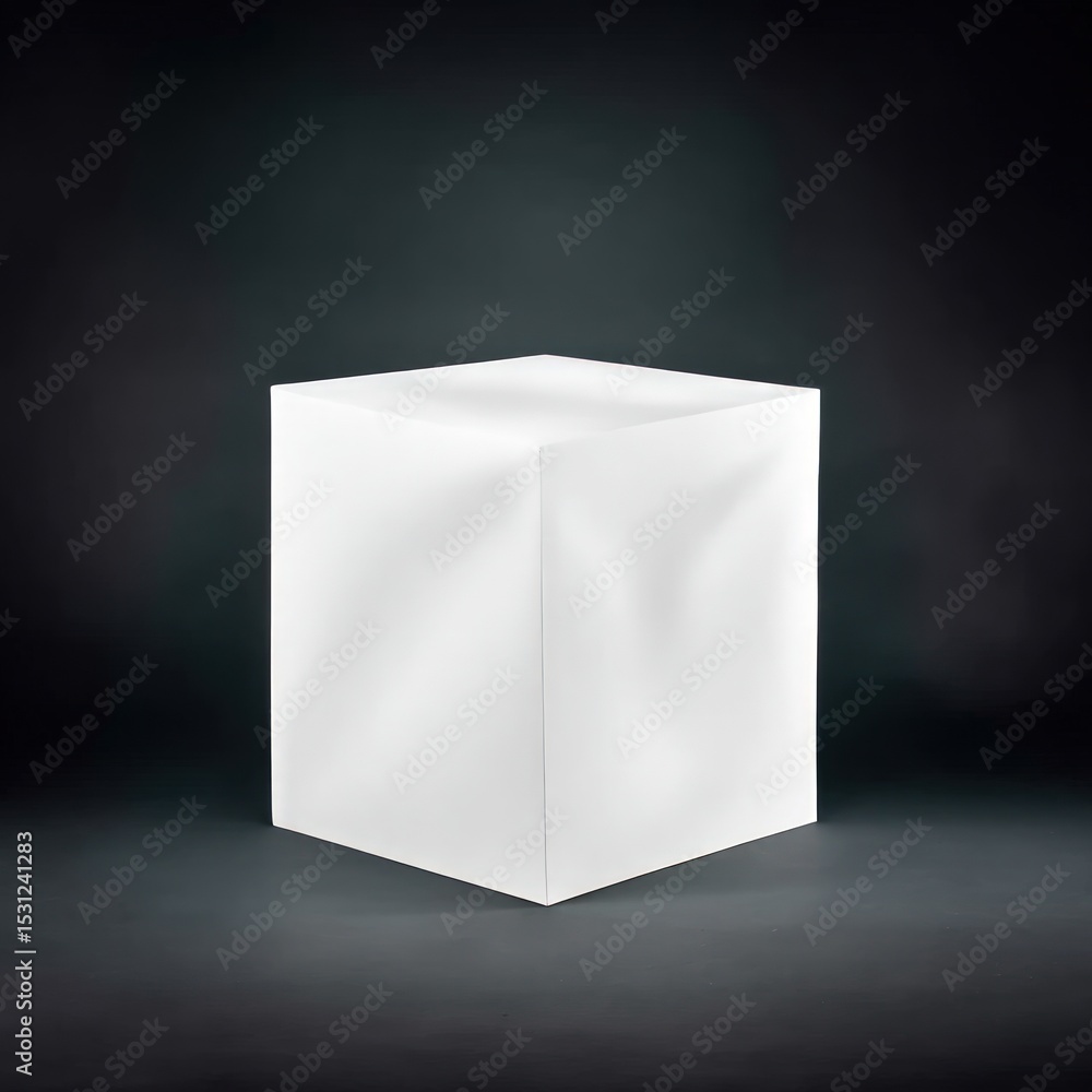 Poster white cube illuminated in dark studio