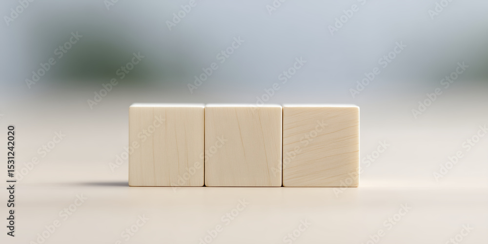Poster three wooden blocks arranged in a row on a smooth surface, showcasing their natural texture and colo