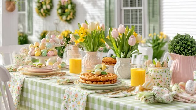 Easter brunch table setting with pastel easter brunch table setting and flowers easter brunch table setting with spring vibes