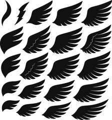 Seamless vector pattern and set of black bird wings, perfect for animal, tattoo, or angel illustrations