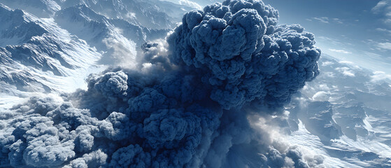 A large cloud of smoke is rising from a volcano, stock photo