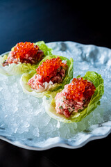 Colorful bites of festive delight served on ice, perfect for holiday gatherings and celebrations