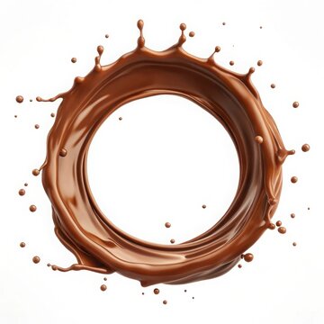 Circular chocolate milk splash with droplets isolated on white background