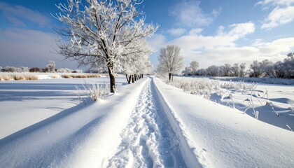 Serene Frozen River Pathway Through Vast Snow-Covered Plain