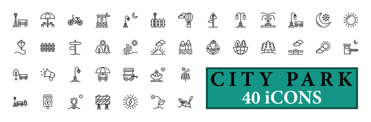 CITY PARK icon collection, with editable stroke. CITY PARK thin line icon set. Vector illustration.
