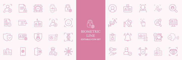 Biometric line icons set. Identity, acces, passport, id card, verification etc. Editable stroke