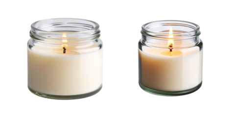  Single Glass Candle Jar Glowing in Darkness, isolated on transparent background PNG