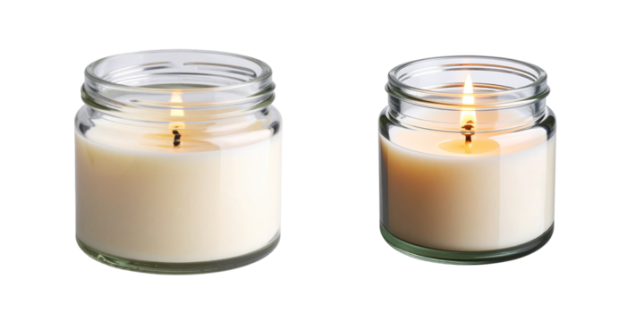  Single Glass Candle Jar Glowing in Darkness, isolated on transparent background PNG