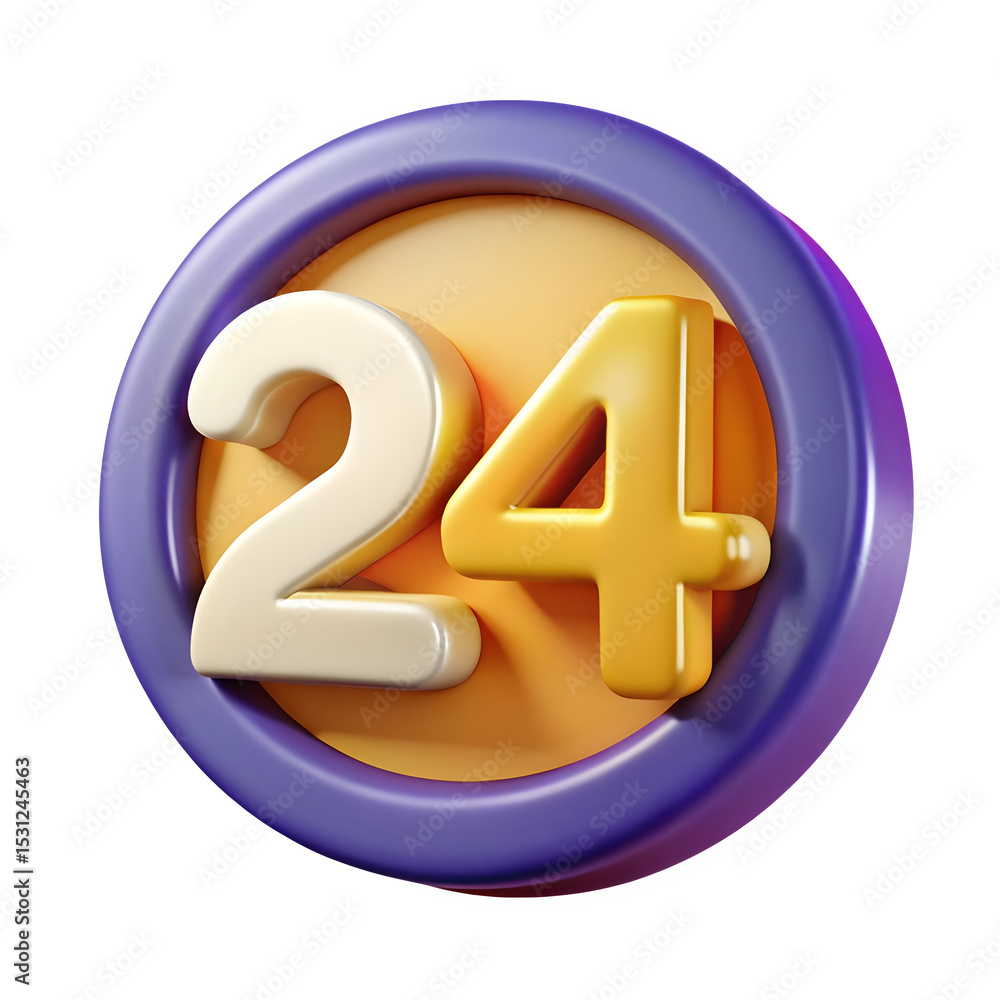 Poster 24 hour service icon 3d render isolated on transparent background