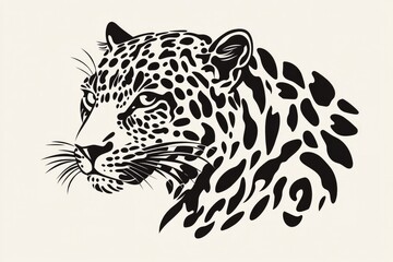 Tribal drawing of leopard, portrait, simple shapes