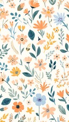 Pretty Pastel Floral Pattern Delicate Flower Illustration