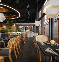 3d render  cafe restaurant interior