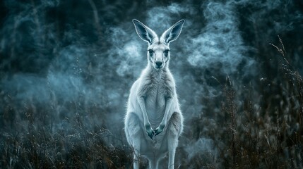 White kangaroo in smoky environment