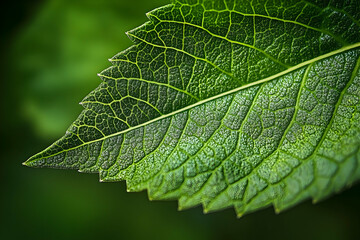 Fototapeta premium Close-up of a vibrant green leaf's intricate vein structure.