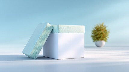 White Product Box Mockup with Subtle Blue and Gold Pattern