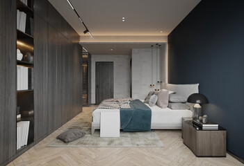 3dc render luxury hotel room, bedroom