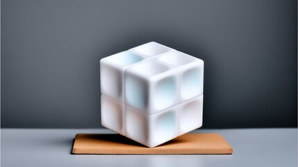 White Rotating Cube Illusion on Brown Surface