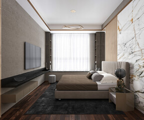 3dc render luxury hotel room, bedroom