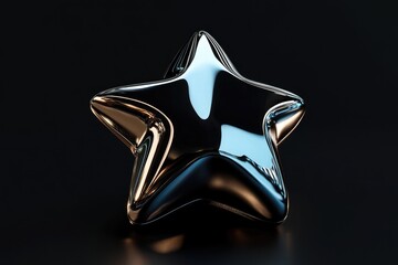 a star, metallic glossy texture, smooth curves, futuristic and minimalist design, studio lighting, high resolution, black background, elegant and sleek