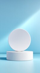 White Round Product Pedestal on Blue Background with Soft Lighting