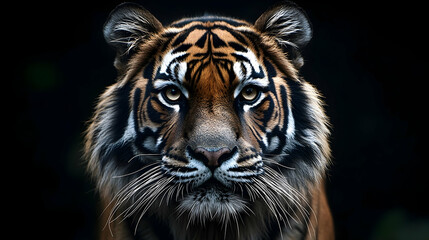 Close-up portrait of a tiger's face.