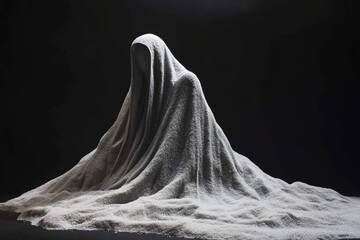 A mound of fine sand or powder draped over a hidden form creates a mysterious