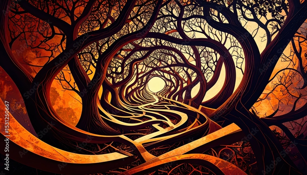 Aufkleber abstract pathway of unfolding narratives with branching storylines
