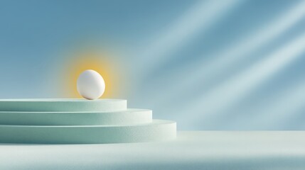 White Sphere on Textured Blue Steps with Soft Sunlight