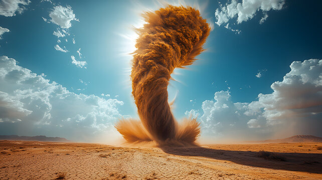 Majestic desert dust devil swirling under sunny sky