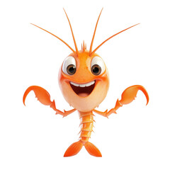 Happy animated shrimp character with a cheerful expression in a fun and colorful design