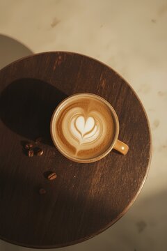 Top View of Coffee Art in Ceramic Cup