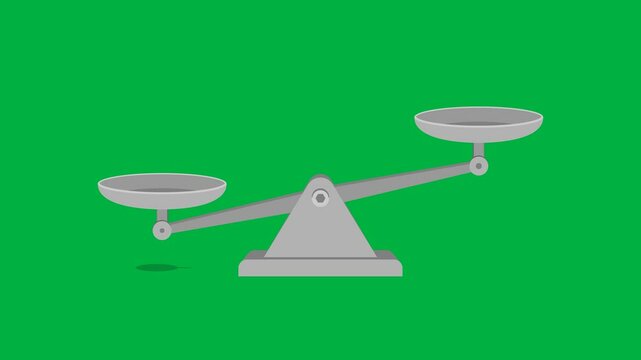 animated weighting balance scale balancing. animation footage video isolated on green background with alpha channel(transparent).