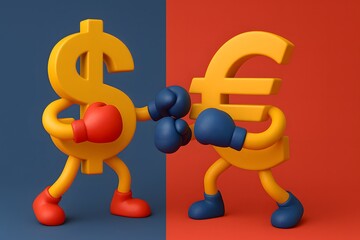 Dollar and Euro Symbols in Boxing Gloves Representing Currency Fight