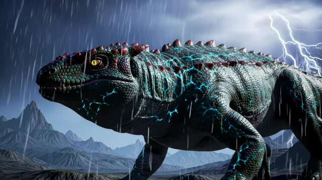 Large lizard in stormy weather illustration