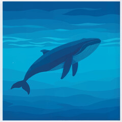 Obraz premium Blue whale swimming in blue ocean background