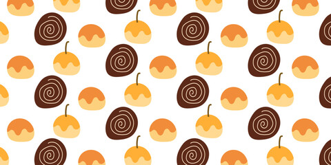 Cookies pattern background.  illustration with biscuit and oatmeal cookies. cartoon elements isolated on monochrome background.
