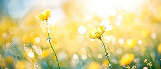 Yellow Flowers in a Field at Sunset
