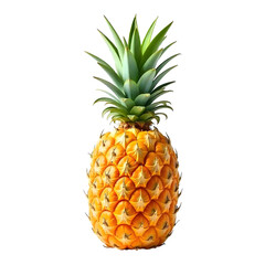 A ripe pineapple with a spiky exterior and a crown of green leaves, standing against a plain png background