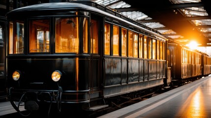 Fototapeta premium Train car parked at station, embark on a journey of travel and adventure by railway