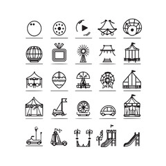 Amusement park ride icons black and white set