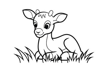 Adorable baby deer line drawing in grass