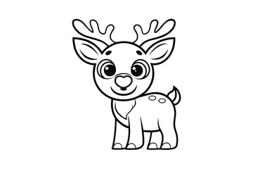 Adorable cartoon reindeer line drawing cute animal illustration