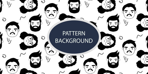 Fototapeta premium Emoticon head people pattern background. Diverse people crowd silhouette abstract art seamless pattern. Multi-ethnic community, cultural diversity group background drawing illustration in black white
