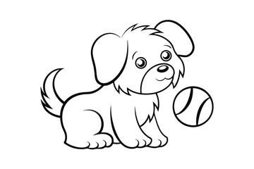 Adorable puppy line drawing with ball cute pet illustration