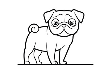 Adorable pug dog line drawing cartoon illustration